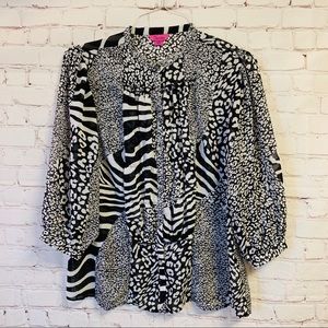 Fucsia Button Down Front Zebra Multiple Pattern